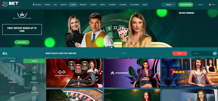 22bet Casino Homepage Image