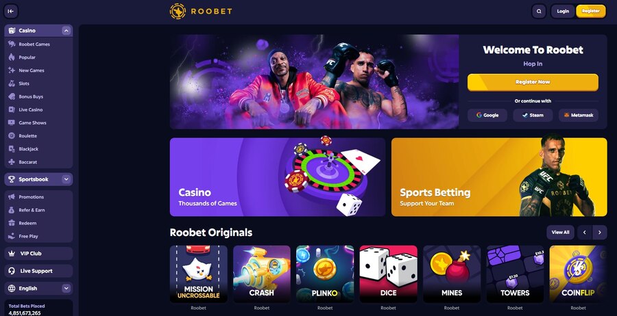 Roobet Casino Homepage Image