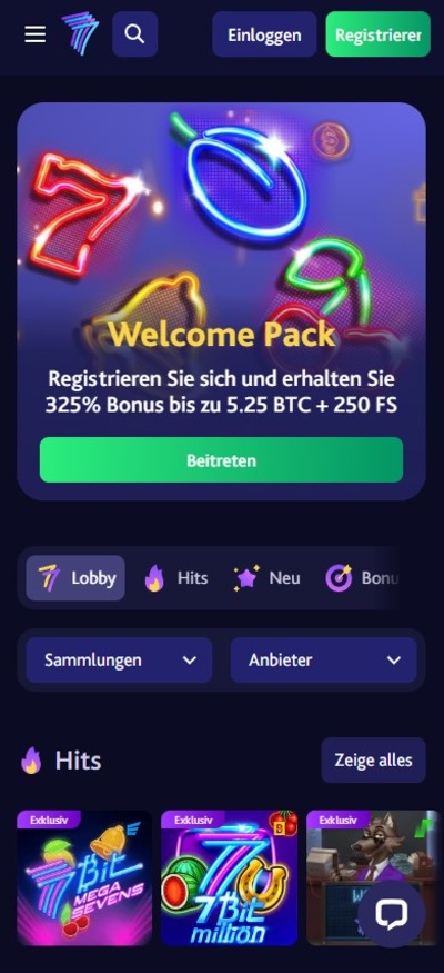 7bit Casino Mobile De Homepage Image