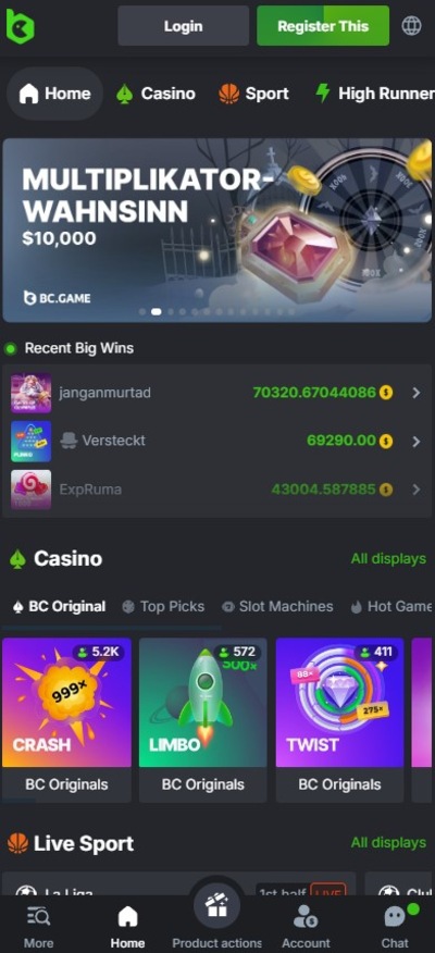 Bc Game Casino Mobile De Homepage Image