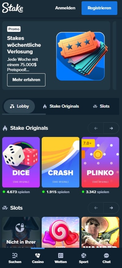 Stake Casino Mobile De Homepage Image