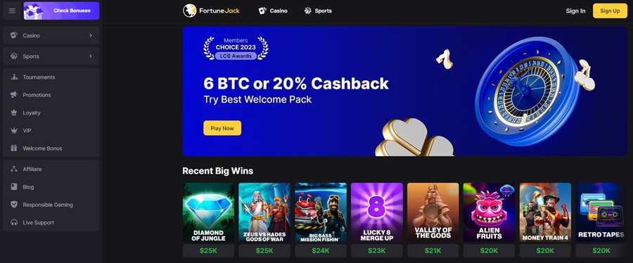 Fortunejack Casino Homepage Image
