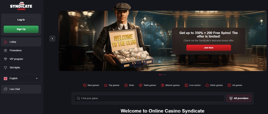 Syndicate Casino Homepage Image
