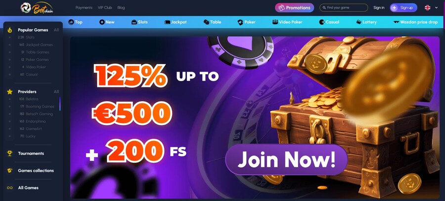 Betchain Casino Homepage Image