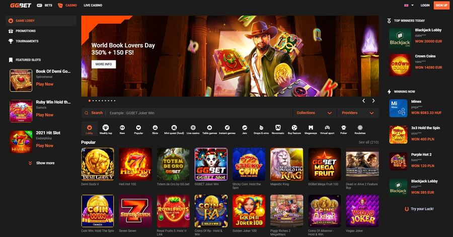 Ggbet Casino Homepage Image