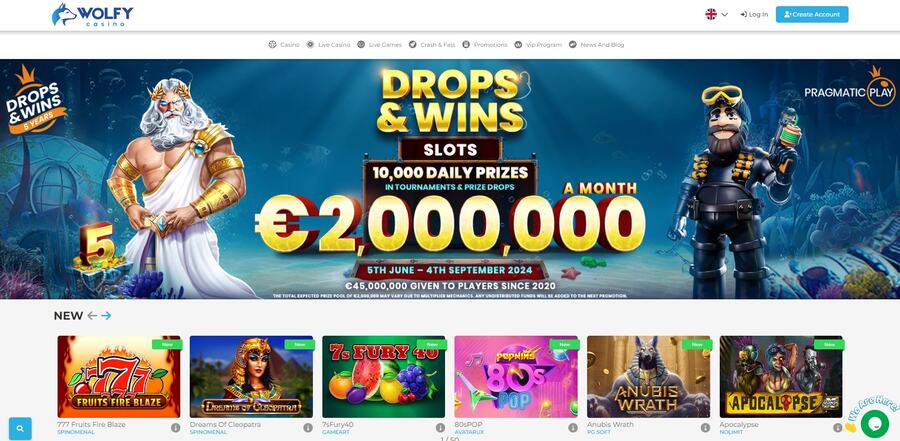 Wolfy Casino Homepage Image