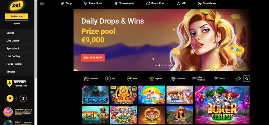 Zet Casino Homepage Image