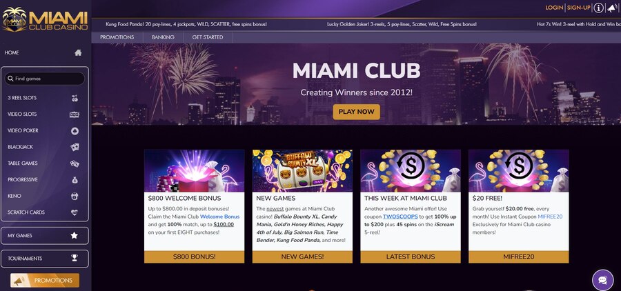 Miami Club Casino Homepage Image