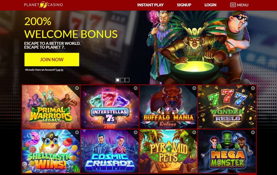 Planet 7 Casino Homepage Image