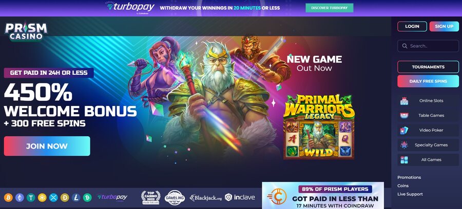 Prism Casino Homepage Image