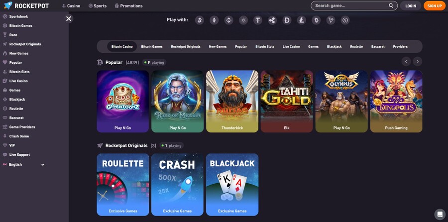 Rocketpot Casino Homepage Image