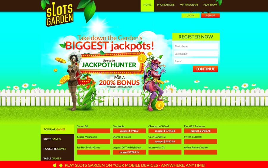 Slots Garden Casino Homepage Image