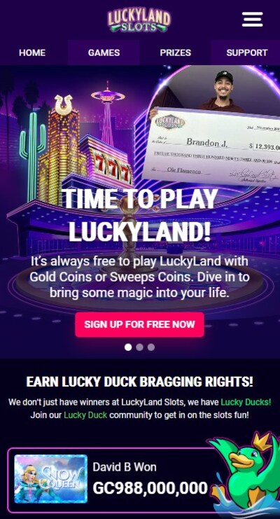 Luckyland Slots Casino Mobile Homepage Image